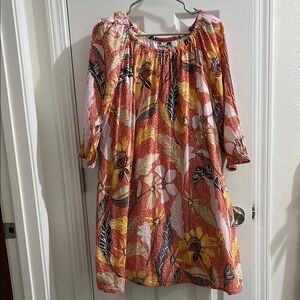 Floral Patterned Dress with Red and Yellow Accents